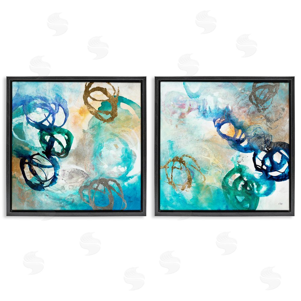 K. Nari Modern Shapes Overlay Painting Marine Blue Tones Black Floating Frame Canvas Wall Art Print