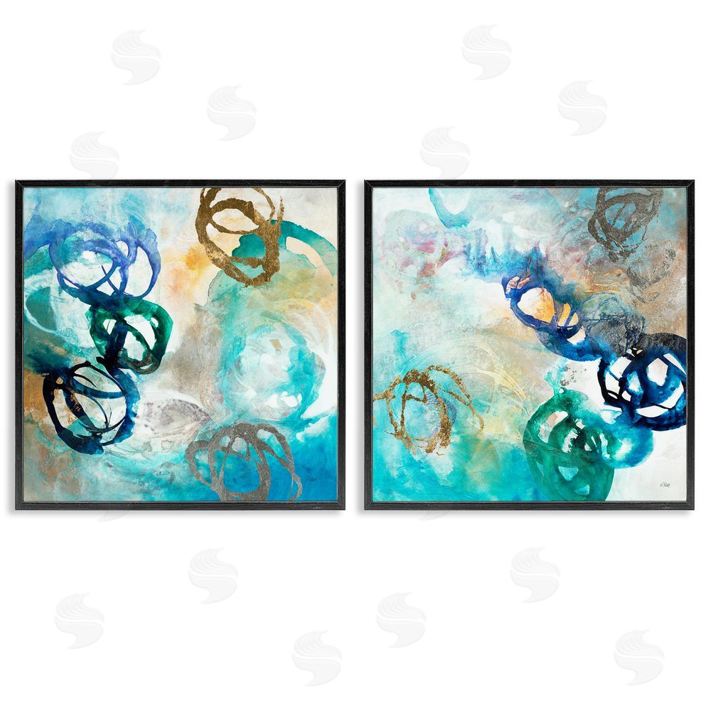 K. Nari Modern Shapes Overlay Painting Marine Blue Tones Black Framed Giclee Wall Art Print
