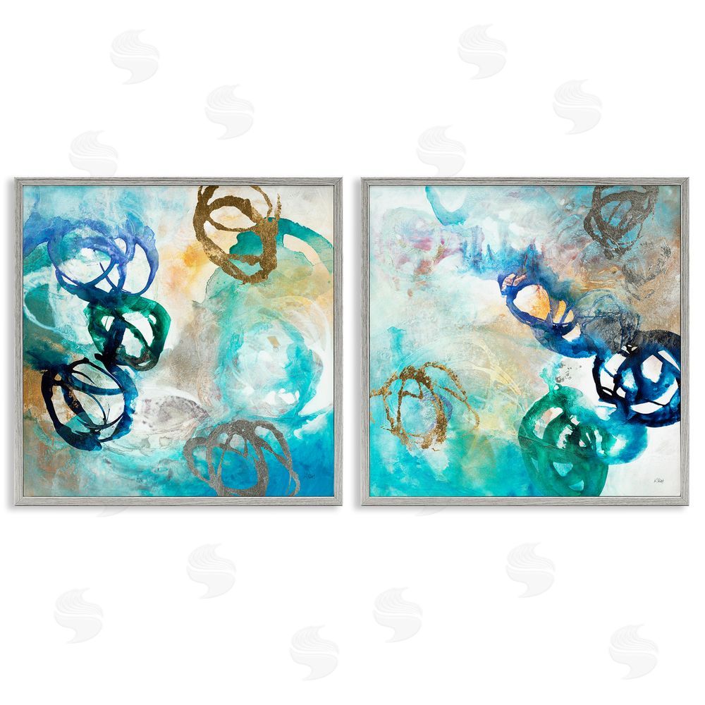 K. Nari Modern Shapes Overlay Painting Marine Blue Tones Gray Framed Giclee Wall Art Print