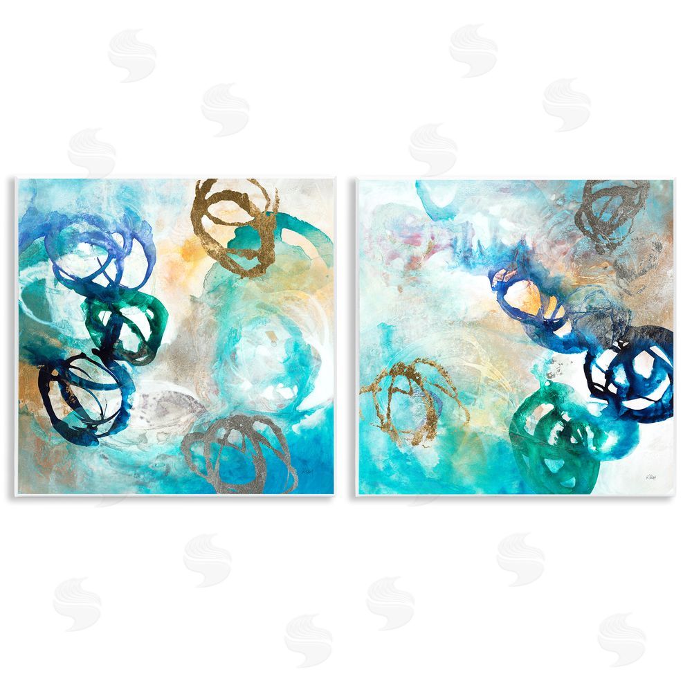 K. Nari Modern Shapes Overlay Painting Marine Blue Tones Wooden Wall Plaque Art Print