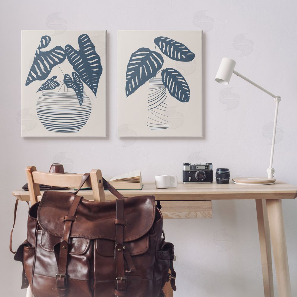 Daniela Santiago Neat Potted Plant Leaves Minimal Striped Vases Canvas Wall Art Print in Room