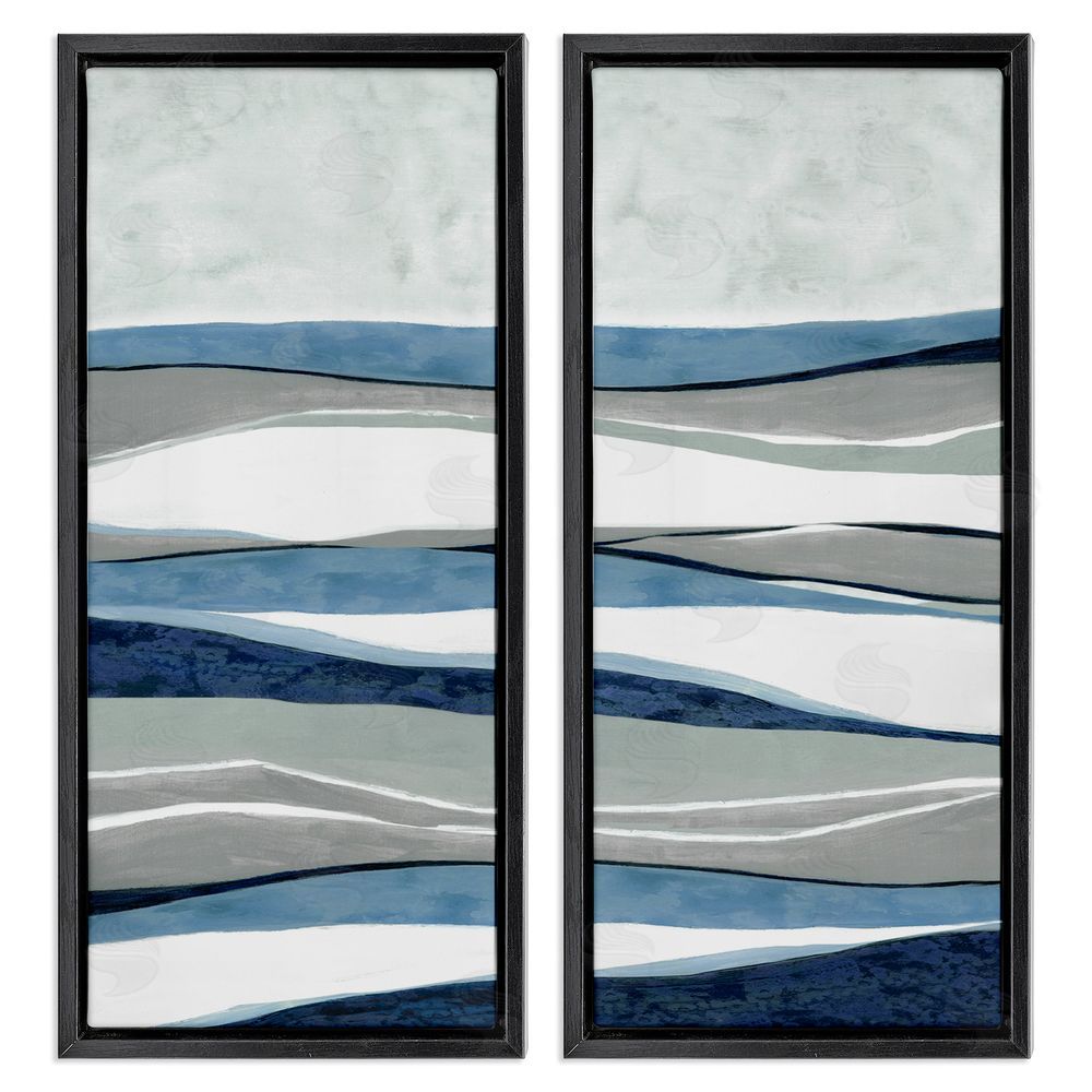 Janet Tava Abstract Striped Landscape Flowing Waves Pattern Black Floating Frame Canvas Wall Art Print