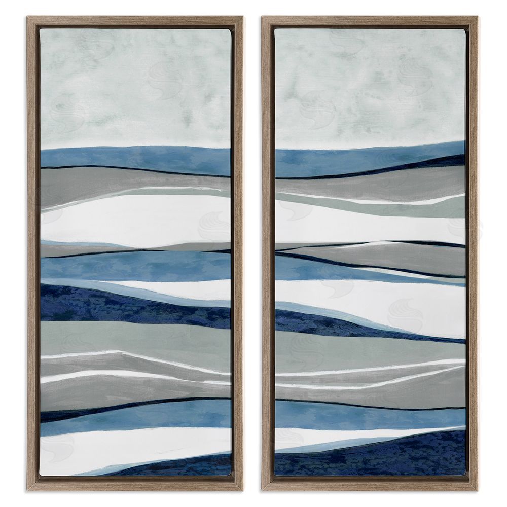 Janet Tava Abstract Striped Landscape Flowing Waves Pattern Brown Floating Frame Canvas Wall Art Print