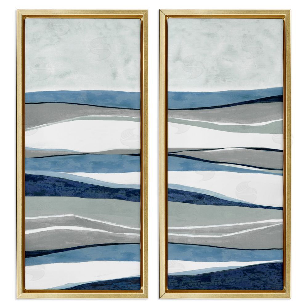 Janet Tava Abstract Striped Landscape Flowing Waves Pattern Gold Floating Frame Canvas Wall Art Print