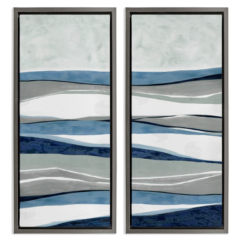 Janet Tava Abstract Striped Landscape Flowing Waves Pattern Gray Floating Frame Canvas Wall Art Print