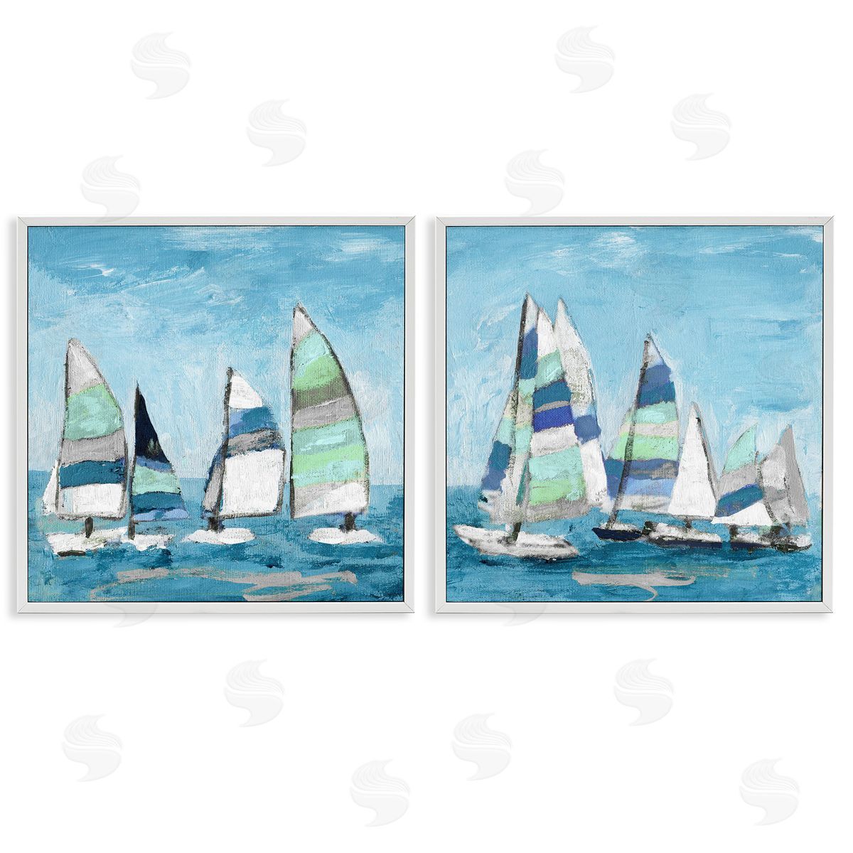 Soothing Sailboats Drifting Marina White Frame Print Wall Art, Home Decor by Katrina Craven