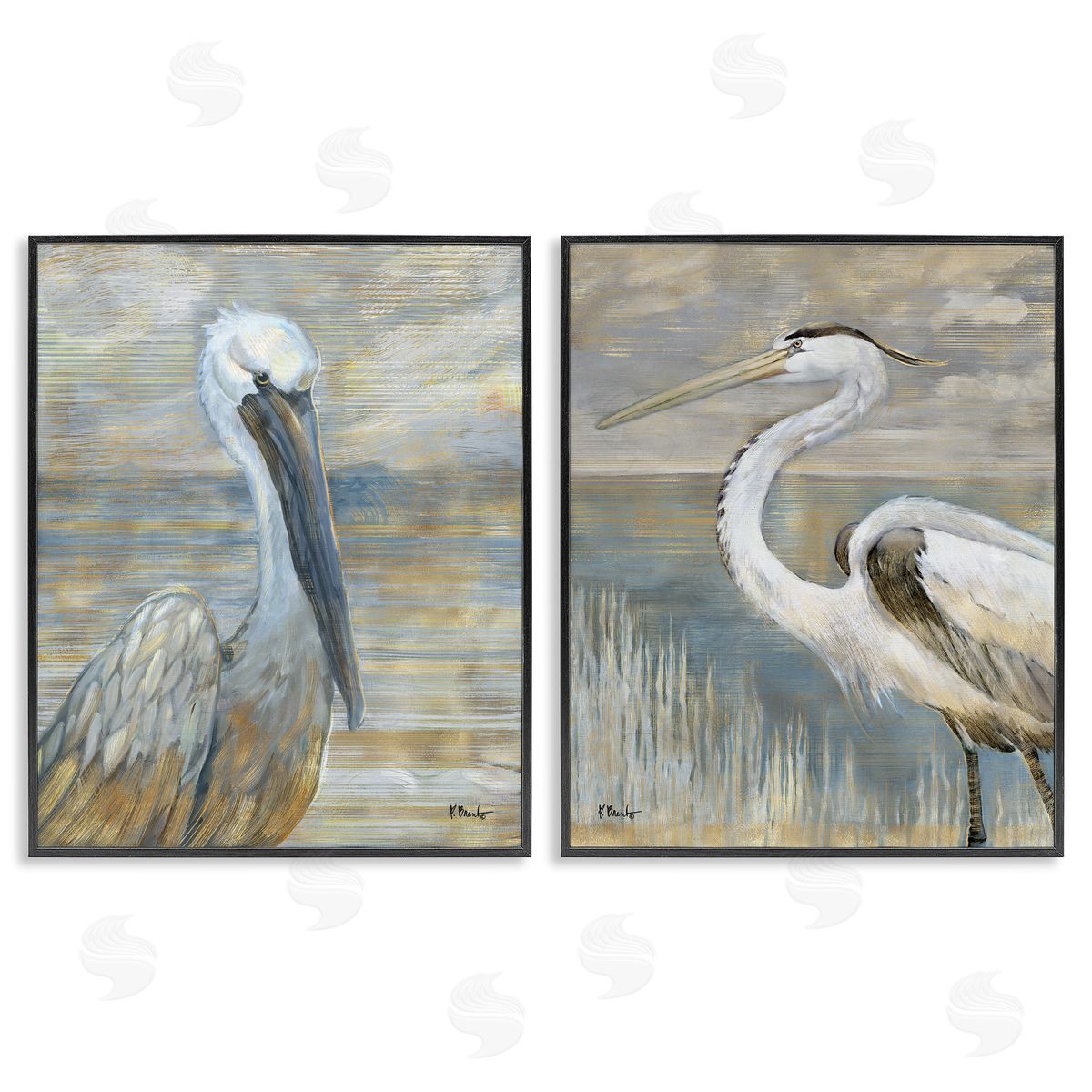 Sea Birds Abstract Beach Black Frame Print Wall Art, Home Decor by Paul Brent