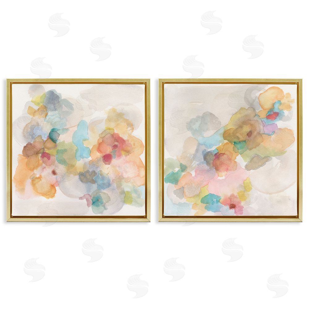 Jodi Fuchs Abstract Pastel Watercolor Composition Gold Floating Frame Canvas Wall Art Print