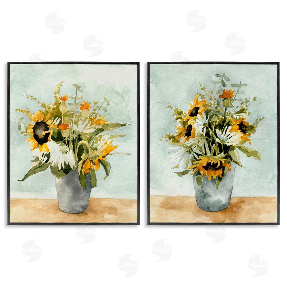 Emma Caroline Traditional Country Sunflower Bouquets Black Framed Giclee Wall Art Print