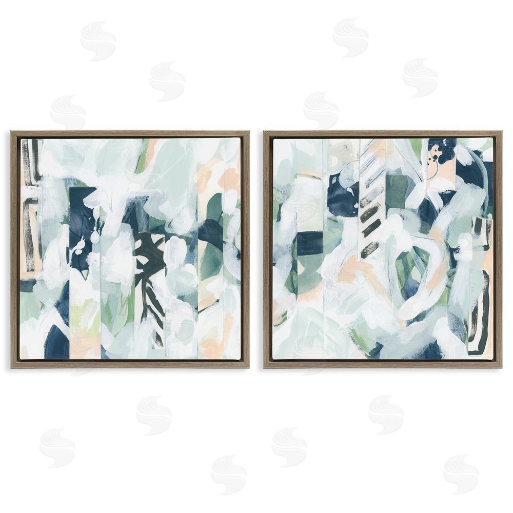 June Erica Vess Modern Mixed Pattern Arrangement Brown Floating Frame Canvas Wall Art Print