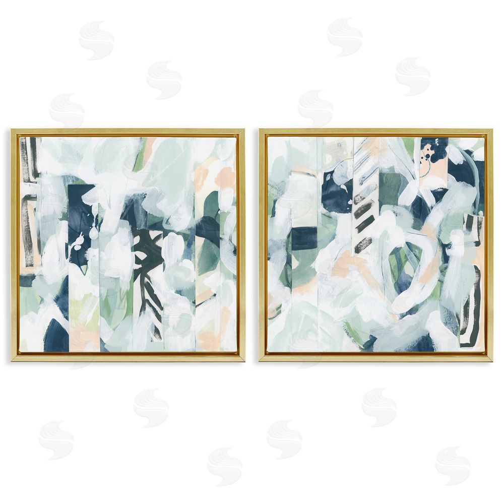 June Erica Vess Modern Mixed Pattern Arrangement Gold Floating Frame Canvas Wall Art Print
