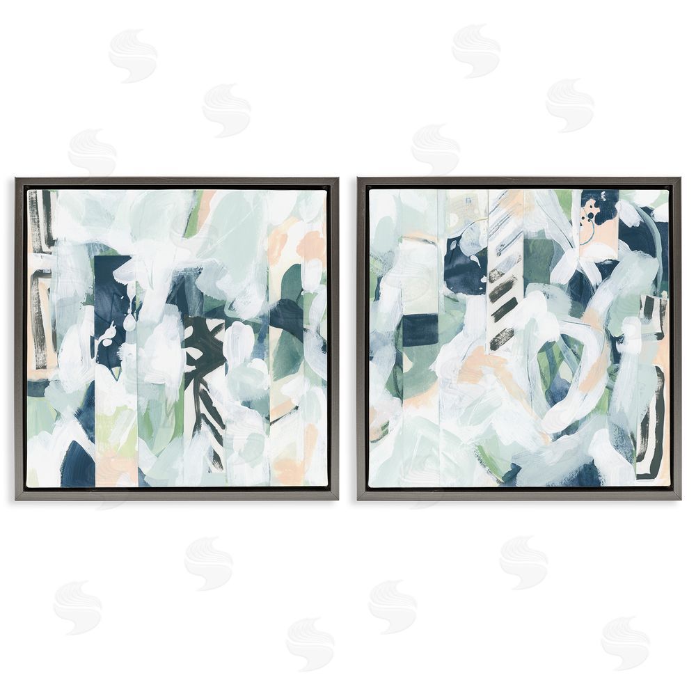 June Erica Vess Modern Mixed Pattern Arrangement Gray Floating Frame Canvas Wall Art Print