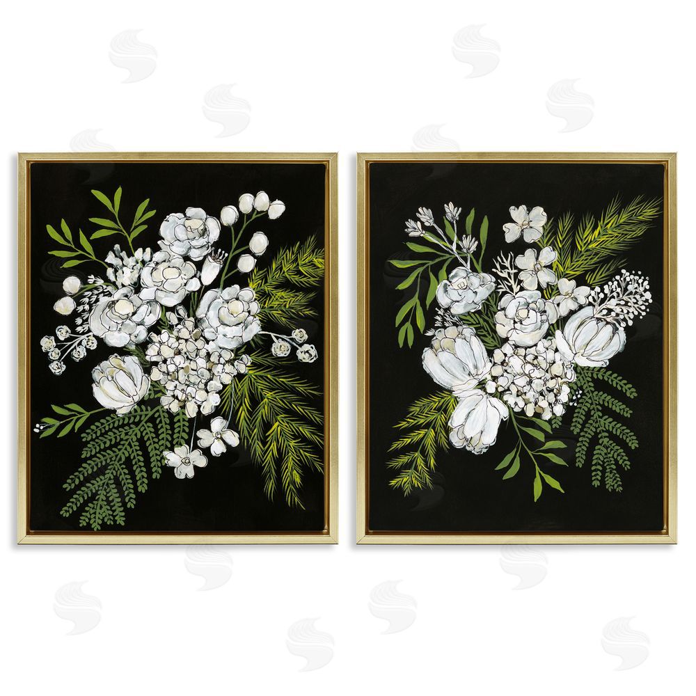 Regina Moore Bold White Flower Blossoms Gold Floating Frame Canvas Wall Art Print