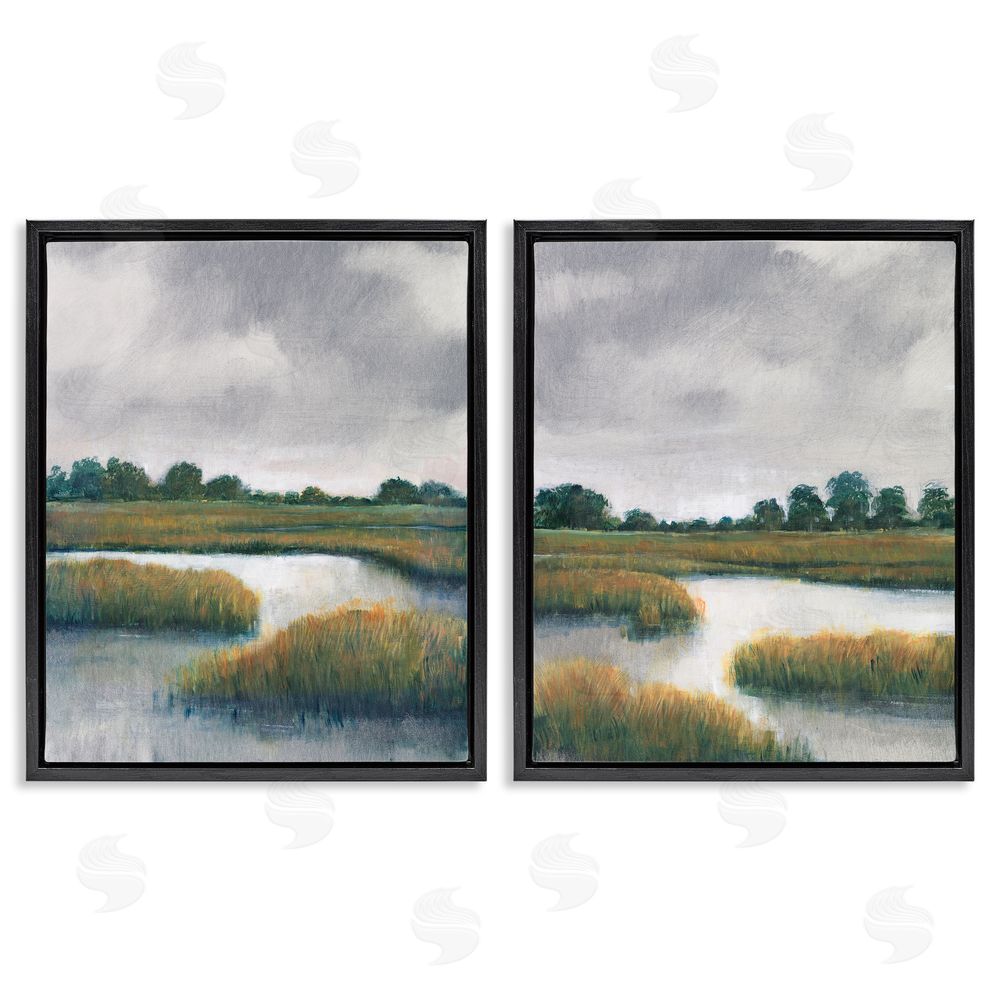 Tim O'Toole Grassy Rural Marshland Landscape Black Floating Frame Canvas Wall Art Print