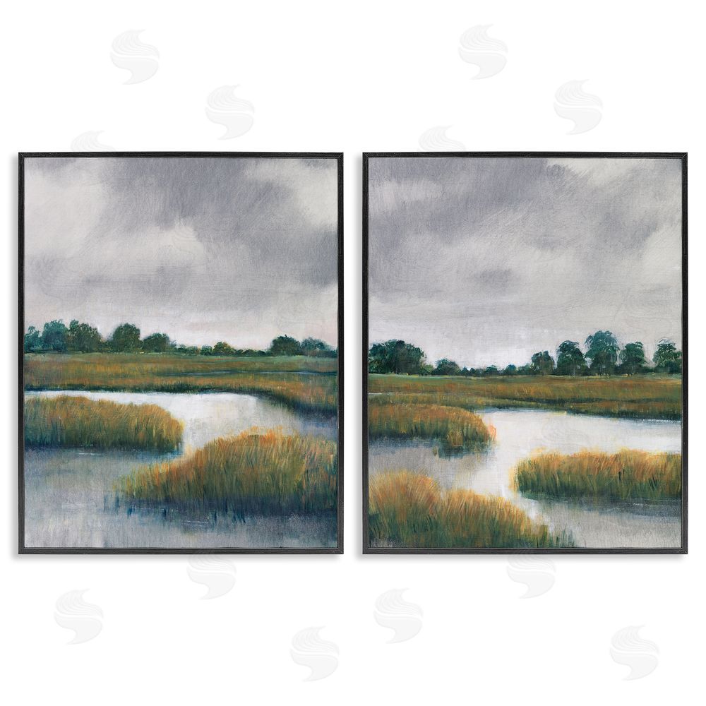 Tim O'Toole Grassy Rural Marshland Landscape Black Framed Giclee Wall Art Print
