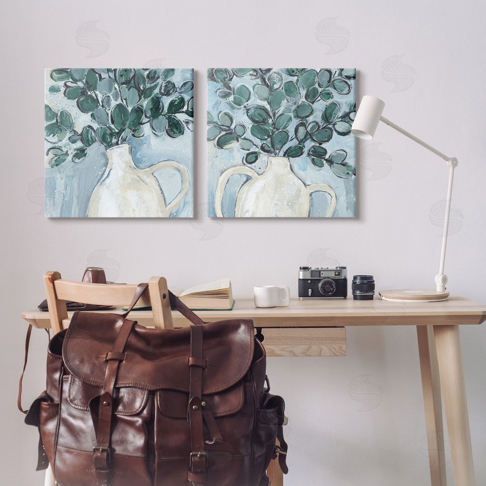 Annie Warren Contemporary Eucalyptus Herb Vase Canvas Wall Art Print in Room