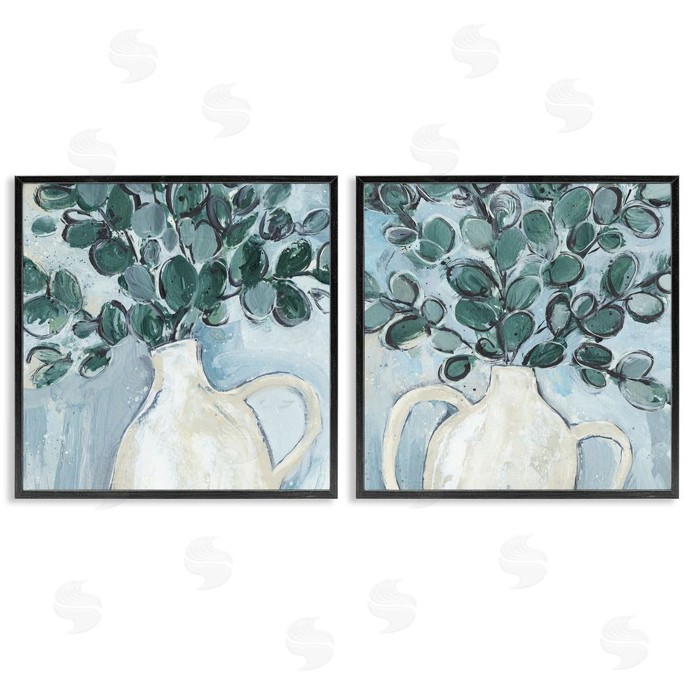 Annie Warren Contemporary Eucalyptus Herb Vase Black Framed Giclee Wall Art Print