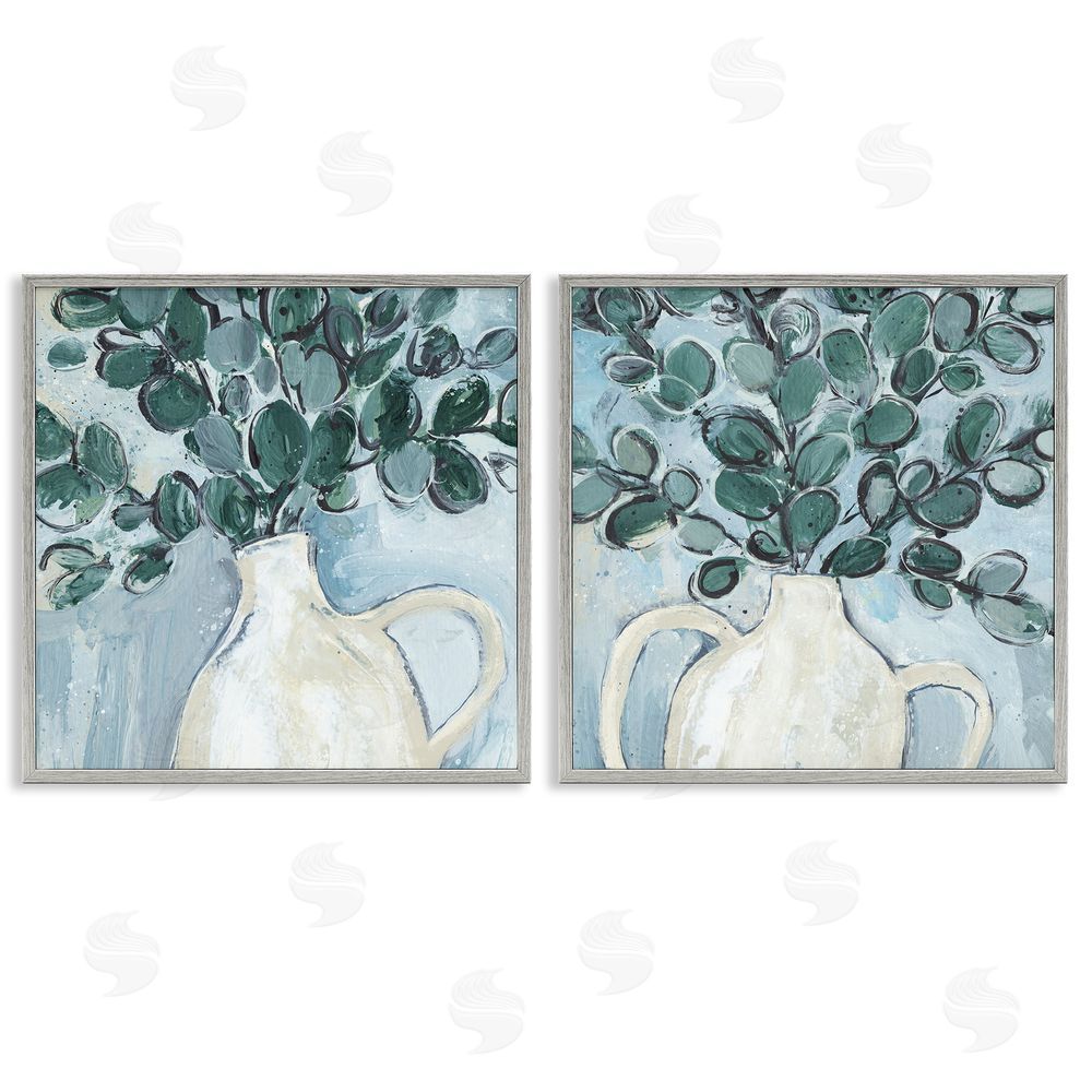 Annie Warren Contemporary Eucalyptus Herb Vase Gray Framed Giclee Wall Art Print