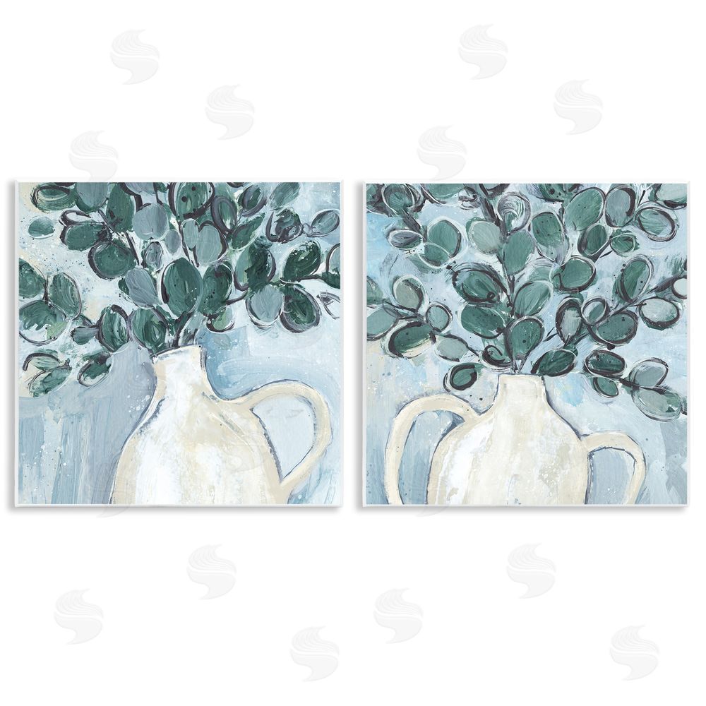 Annie Warren Contemporary Eucalyptus Herb Vase Wooden Wall Plaque Art Print