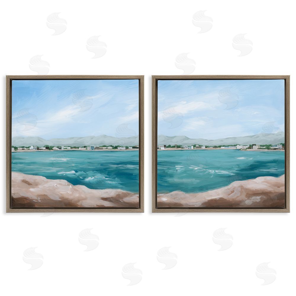 Grace Popp Rocky Coastal Ocean Waves Brown Floating Frame Canvas Wall Art Print