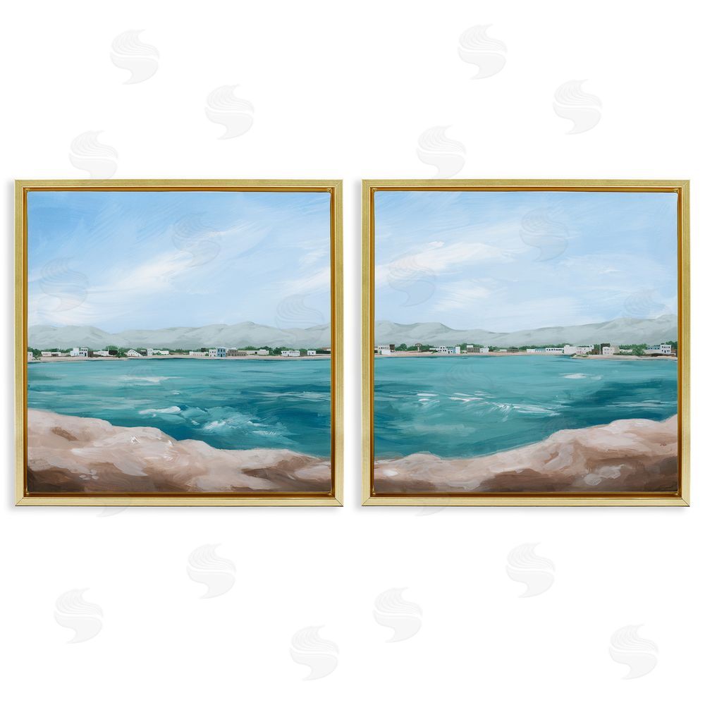 Grace Popp Rocky Coastal Ocean Waves Gold Floating Frame Canvas Wall Art Print
