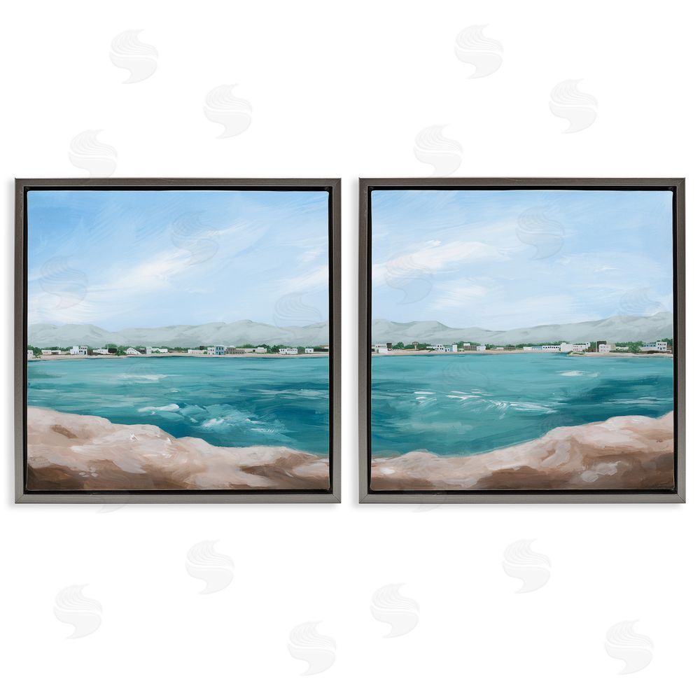 Grace Popp Rocky Coastal Ocean Waves Gray Floating Frame Canvas Wall Art Print