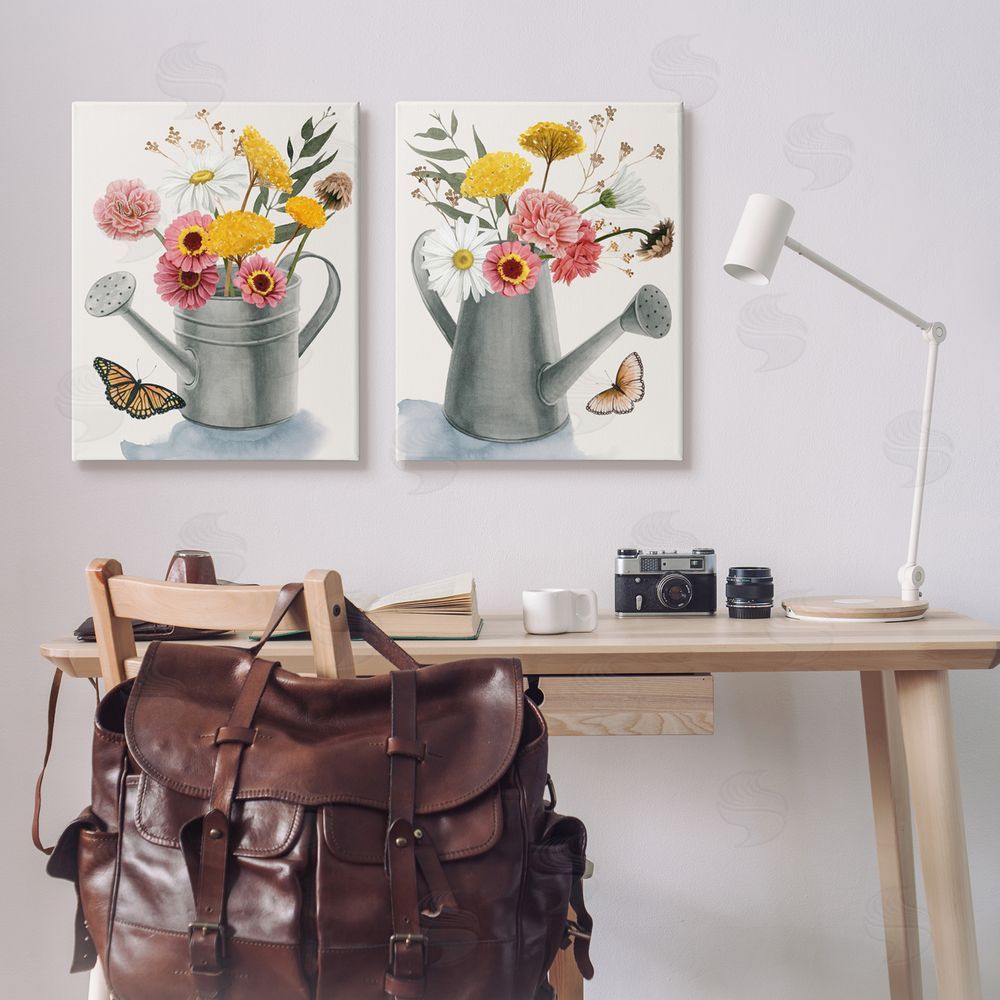 Grace Popp Country Garden Botanical Watering Cans Canvas Wall Art Print in Room