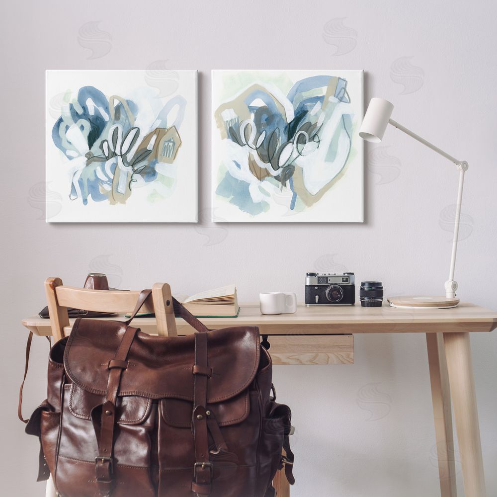 June Erica Vess Contemporary Blue Squiggle Composition Canvas Wall Art Print in Room