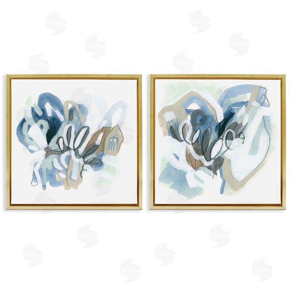 June Erica Vess Contemporary Blue Squiggle Composition Gold Floating Frame Canvas Wall Art Print