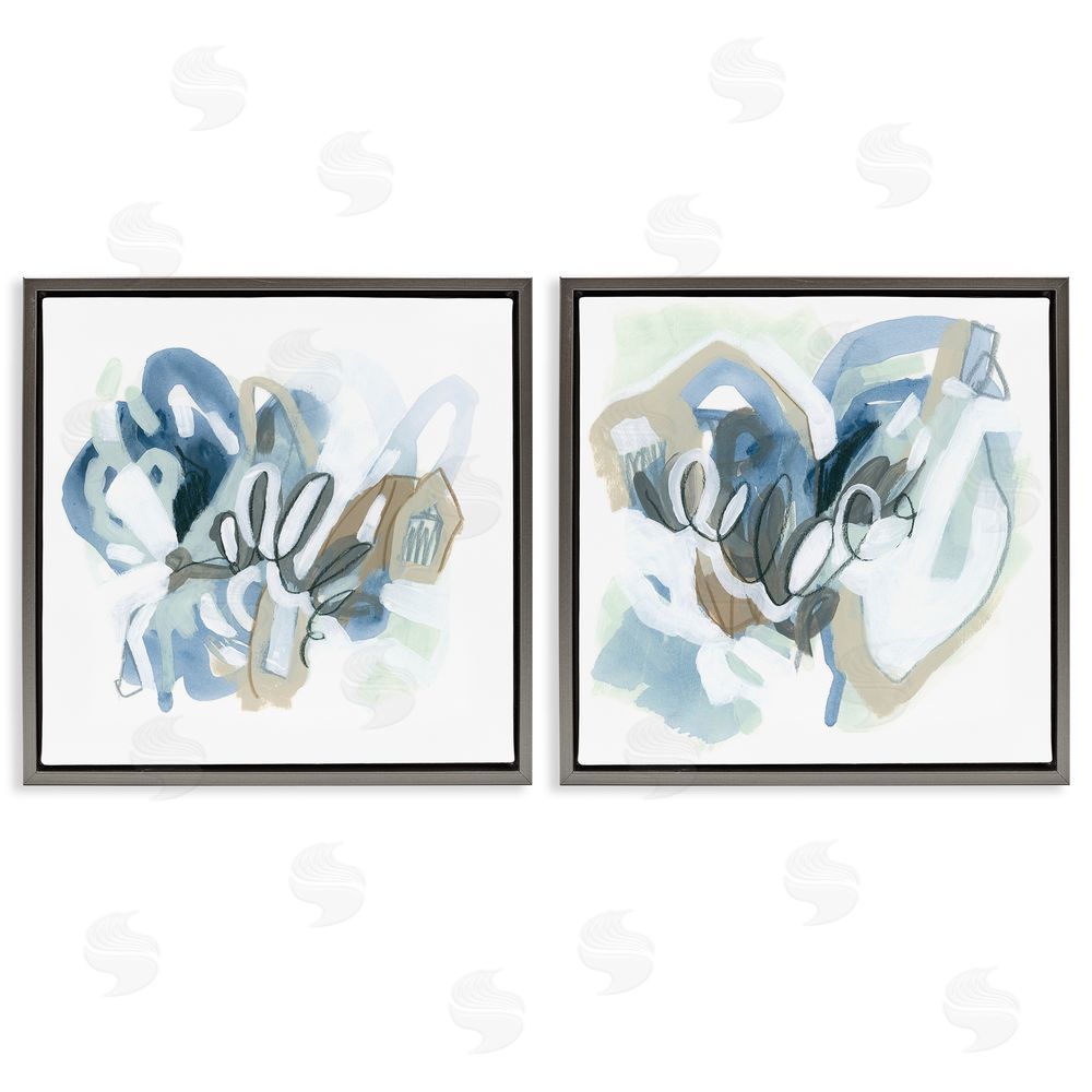 June Erica Vess Contemporary Blue Squiggle Composition Gray Floating Frame Canvas Wall Art Print