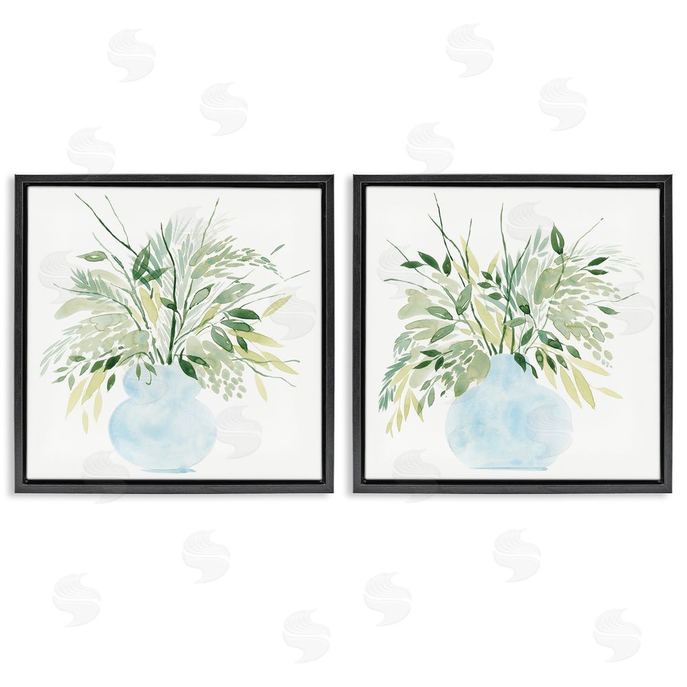 Grace Popp Herbal Plants Watercolor Vase Black Floating Frame Canvas Wall Art Print