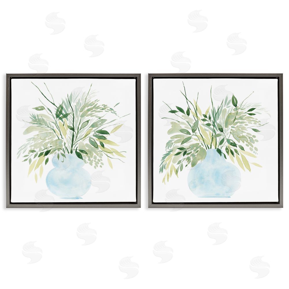 Grace Popp Herbal Plants Watercolor Vase Gray Floating Frame Canvas Wall Art Print