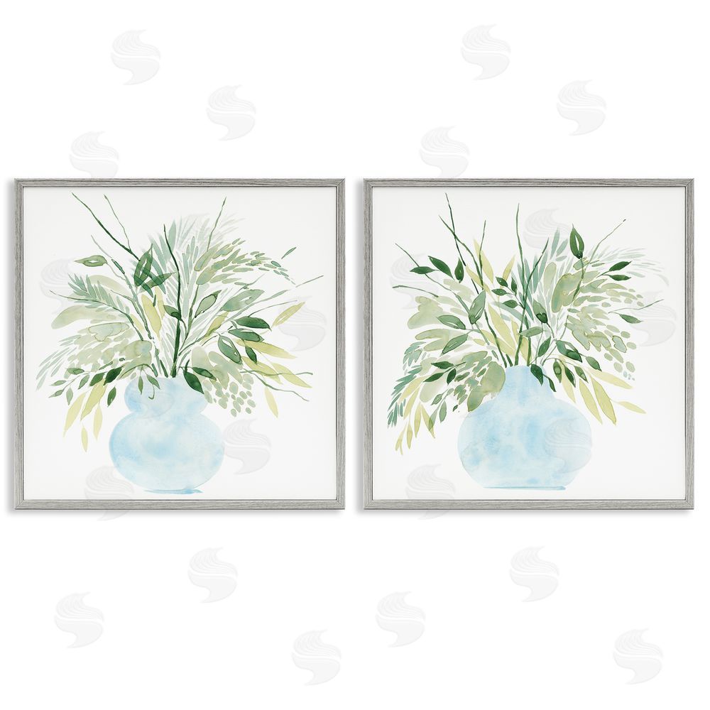Grace Popp Herbal Plants Watercolor Vase Gray Framed Giclee Wall Art Print