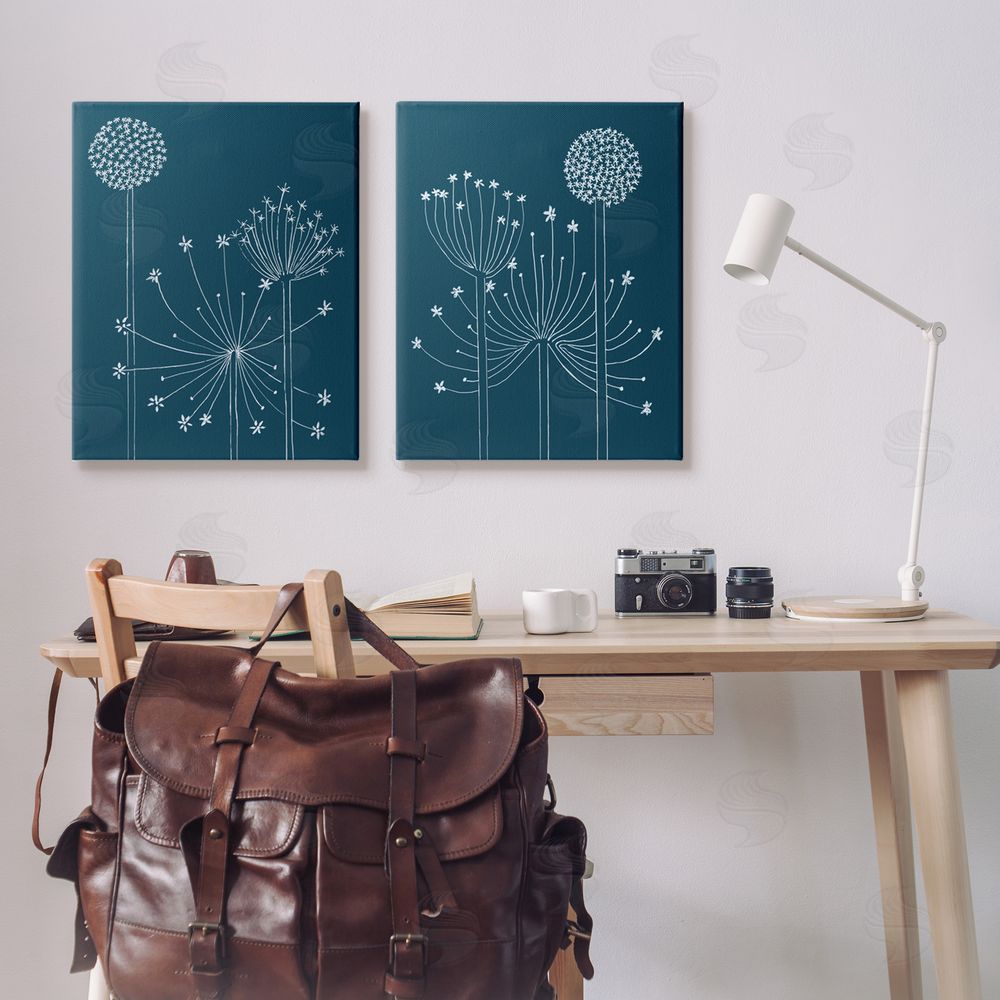 Alicia Longley Blooming Dandelions Line Drawing Canvas Wall Art Print in Room