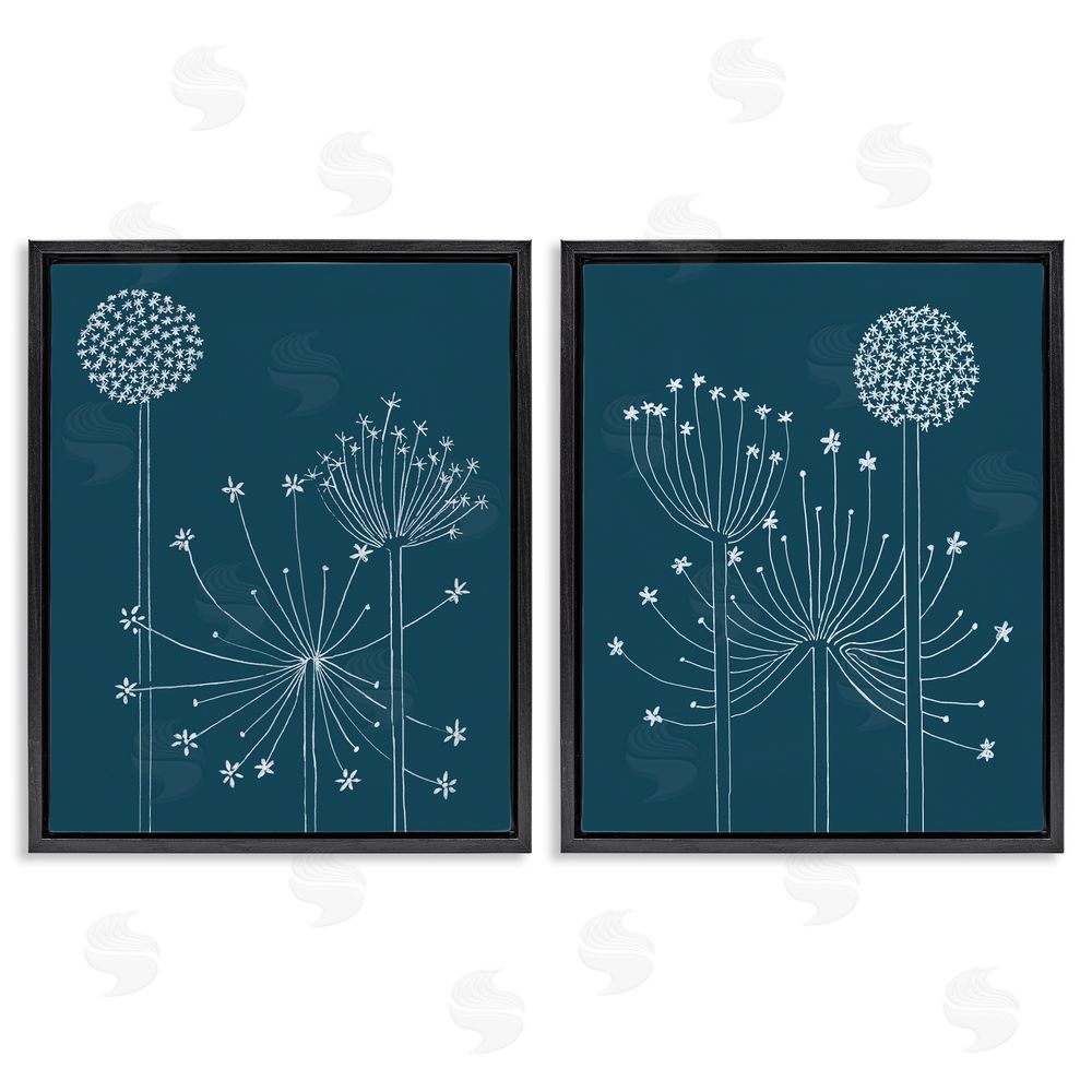 Alicia Longley Blooming Dandelions Line Drawing Black Floating Frame Canvas Wall Art Print