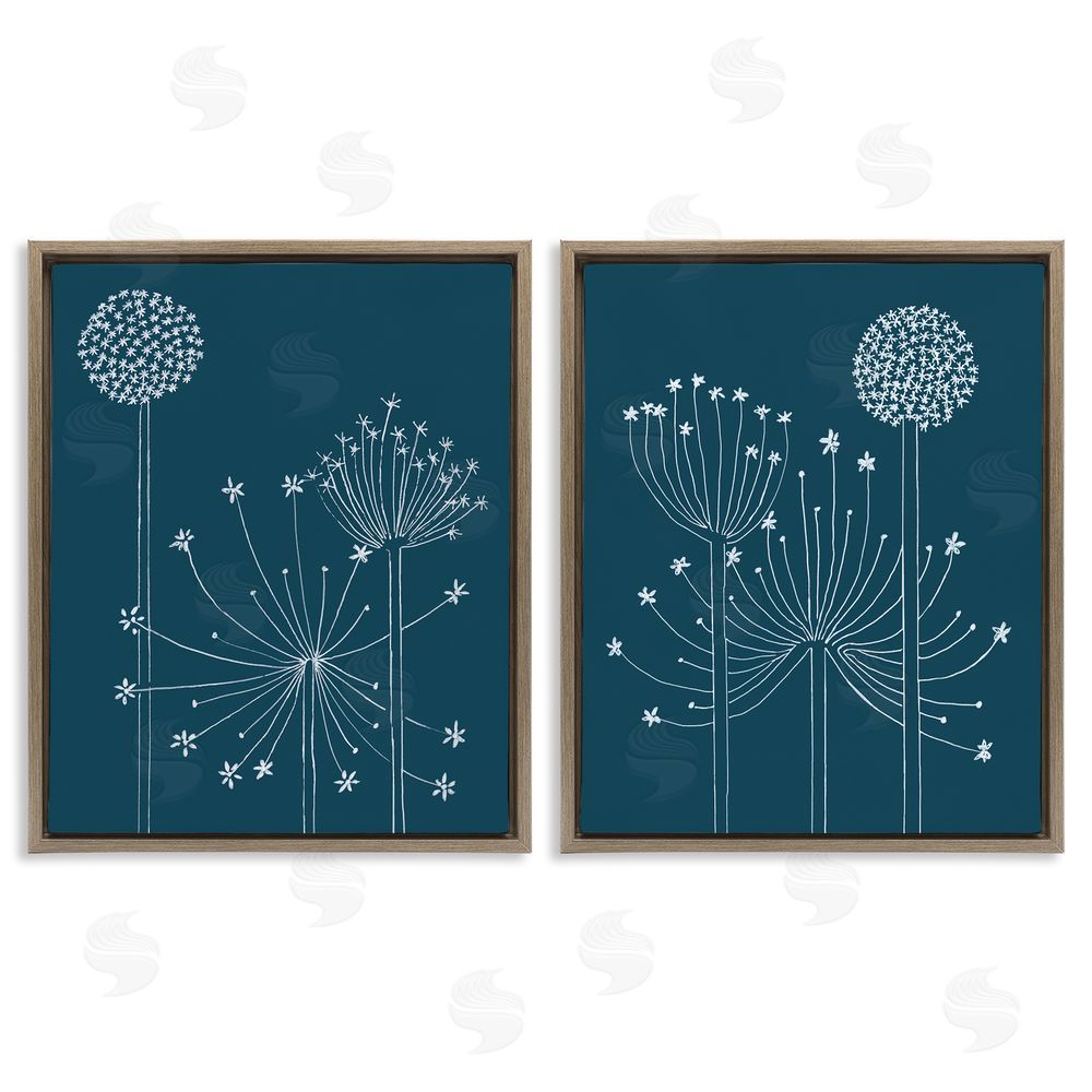 Alicia Longley Blooming Dandelions Line Drawing Brown Floating Frame Canvas Wall Art Print
