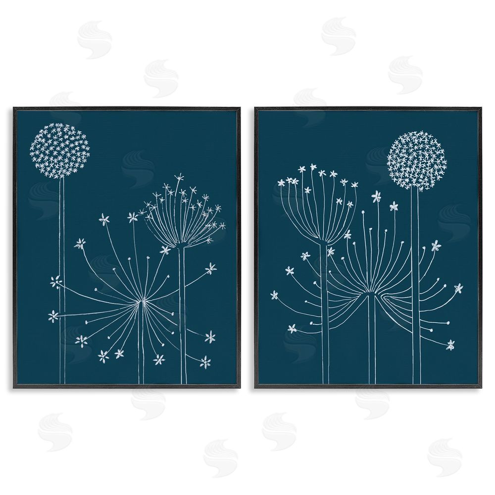 Alicia Longley Blooming Dandelions Line Drawing Black Framed Giclee Wall Art Print