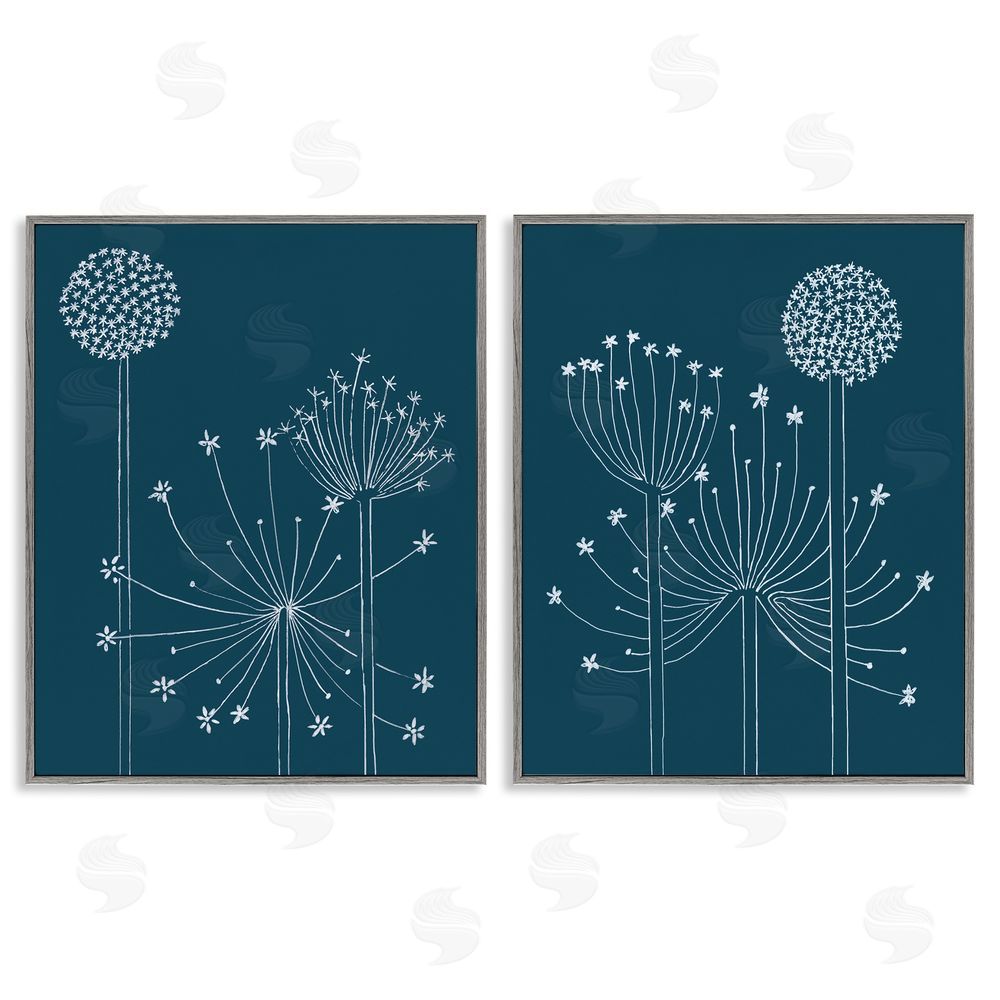 Alicia Longley Blooming Dandelions Line Drawing Gray Framed Giclee Wall Art Print