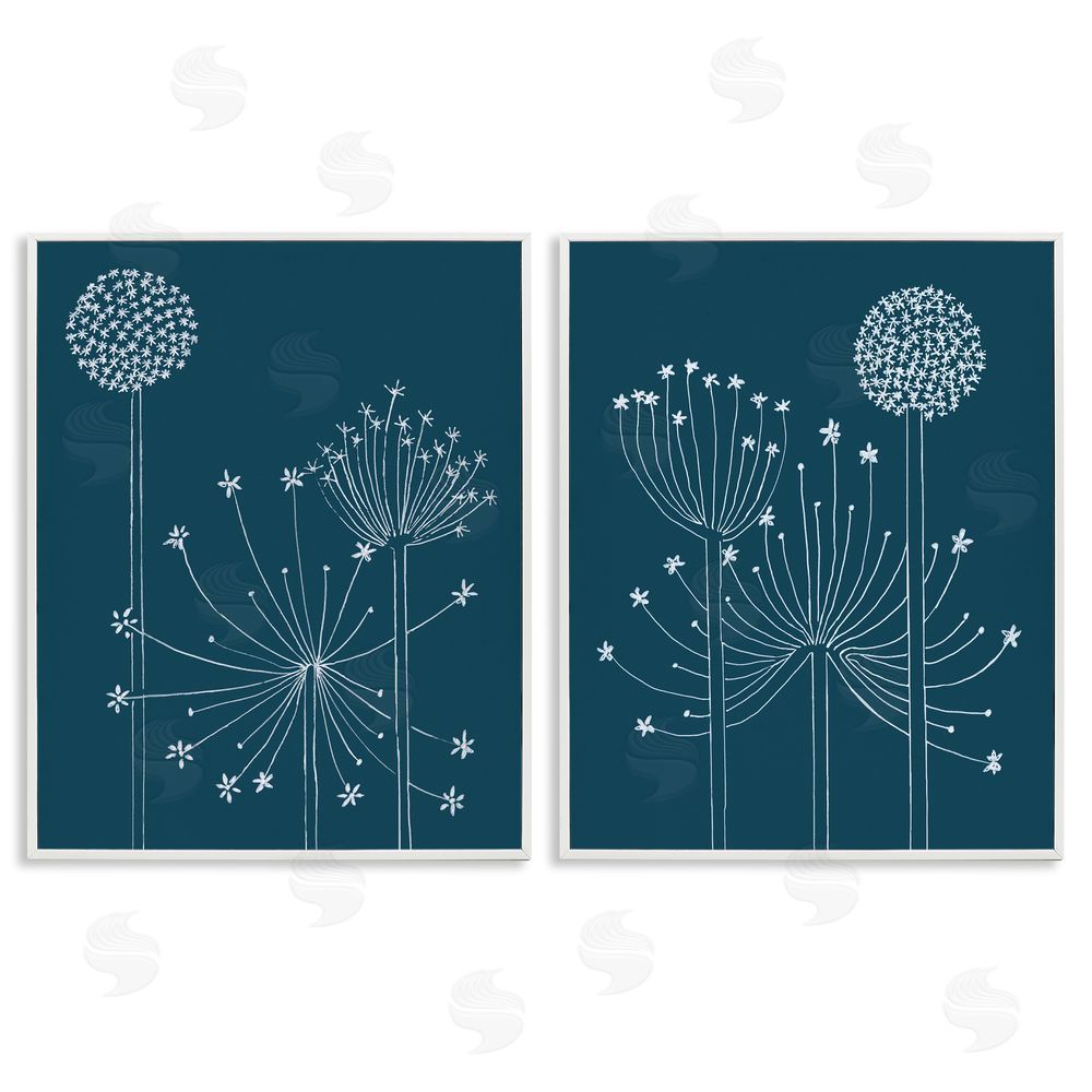 Alicia Longley Blooming Dandelions Line Drawing White Framed Giclee Wall Art Print
