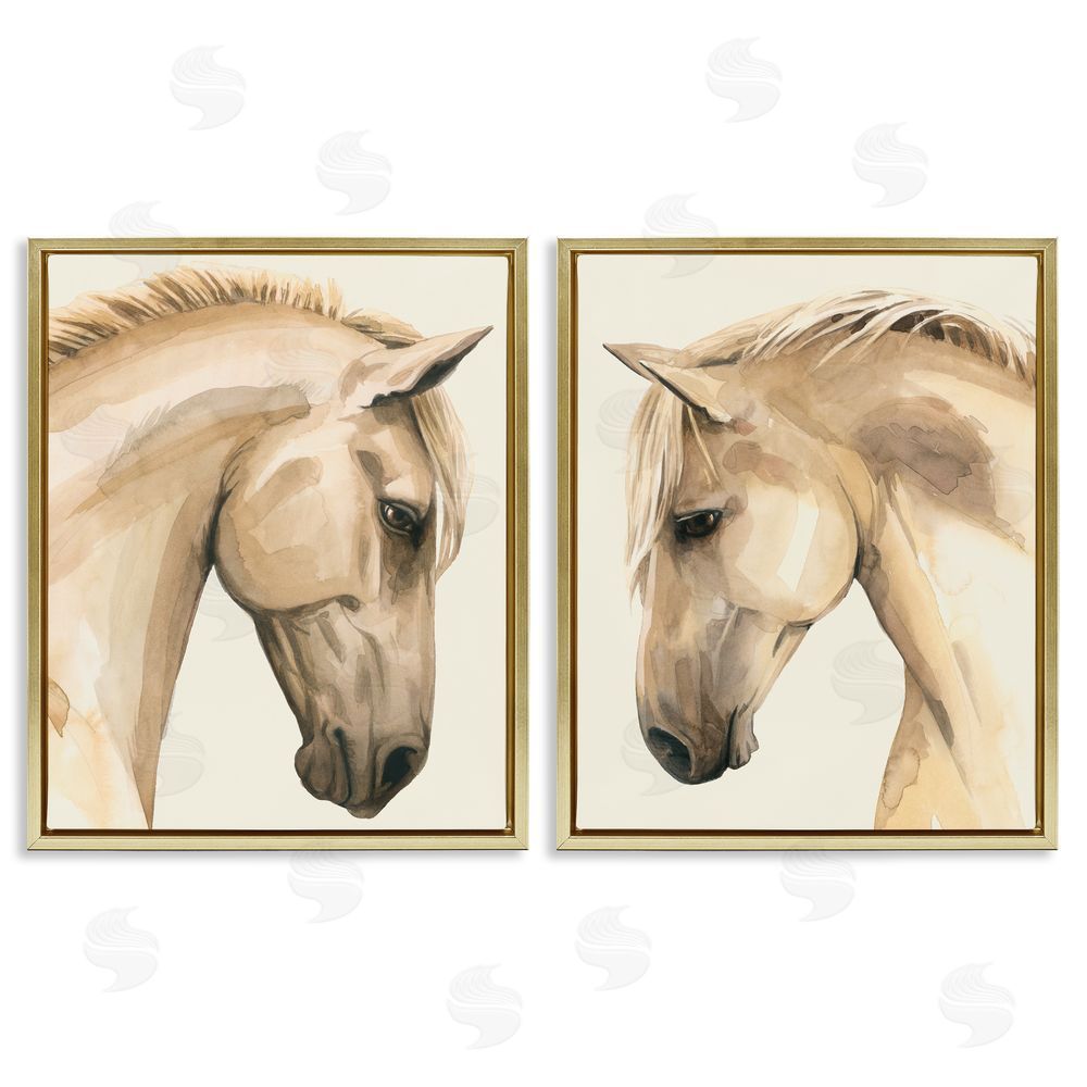 Grace Popp Stoic Farm Horse Portrait Gold Floating Frame Canvas Wall Art Print