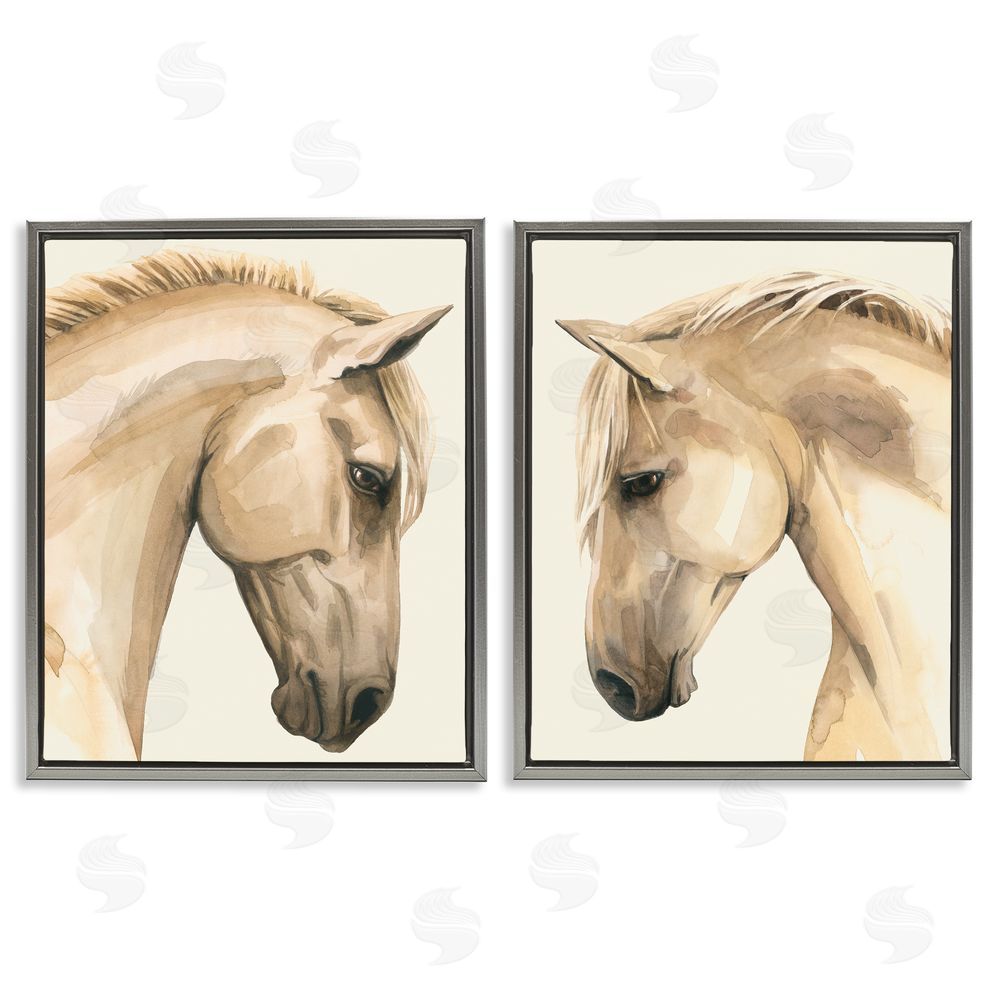 Grace Popp Stoic Farm Horse Portrait Gray Floating Frame Canvas Wall Art Print