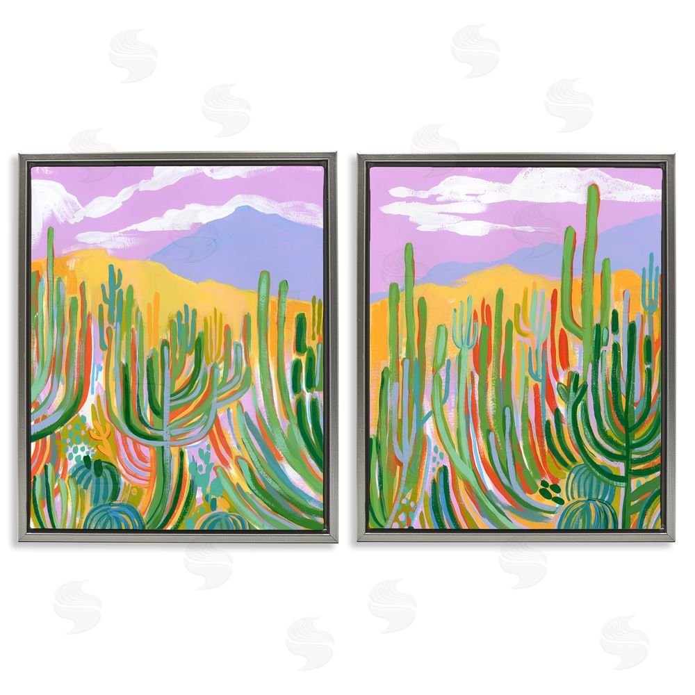Laura Marr Contemporary Cactus Desert Sky Gray Floating Frame Canvas Wall Art Print