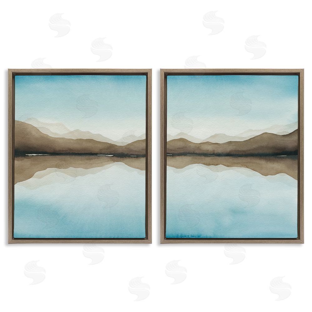 Grace Popp Mountain Range Water Reflection Brown Floating Frame Canvas Wall Art Print