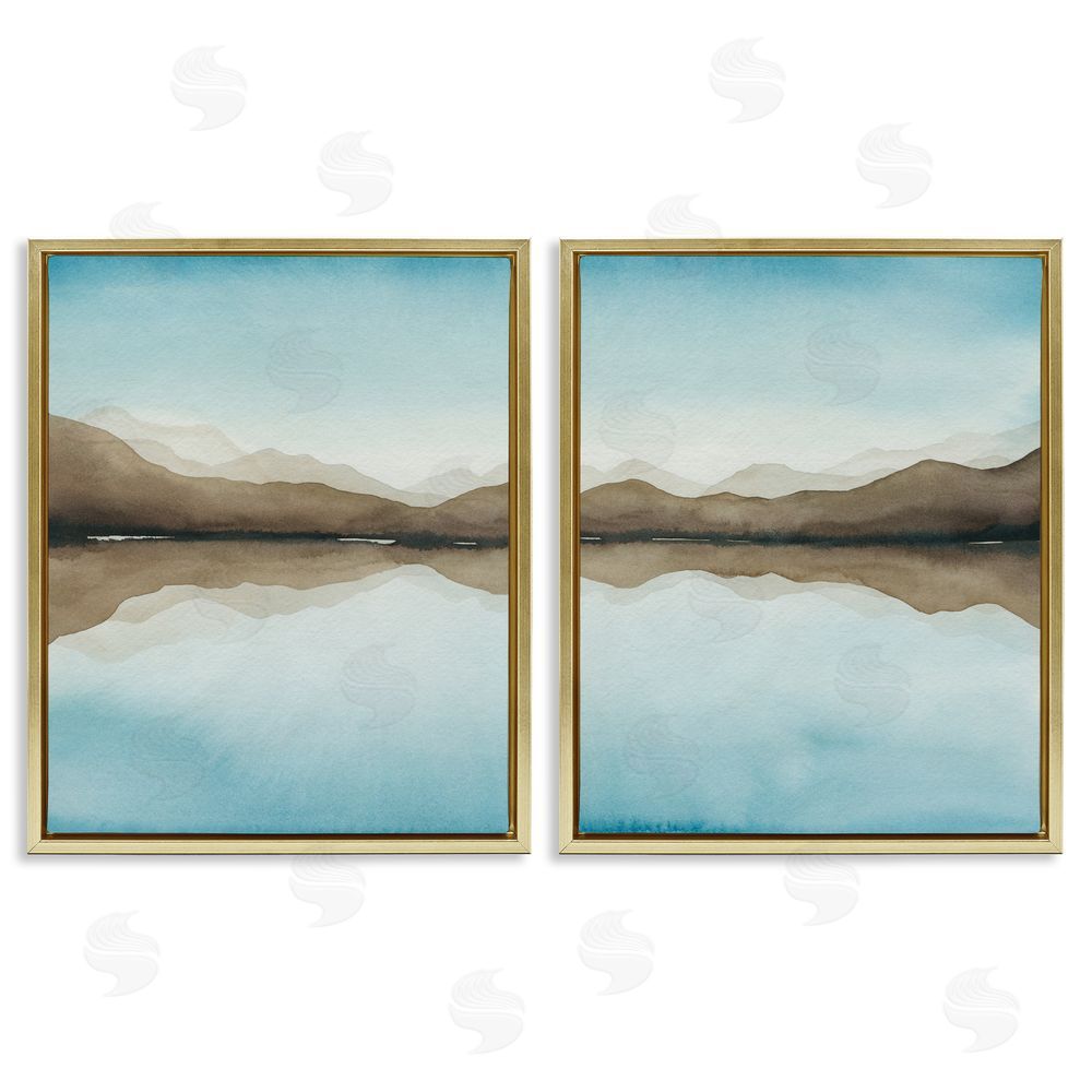 Grace Popp Mountain Range Water Reflection Gold Floating Frame Canvas Wall Art Print