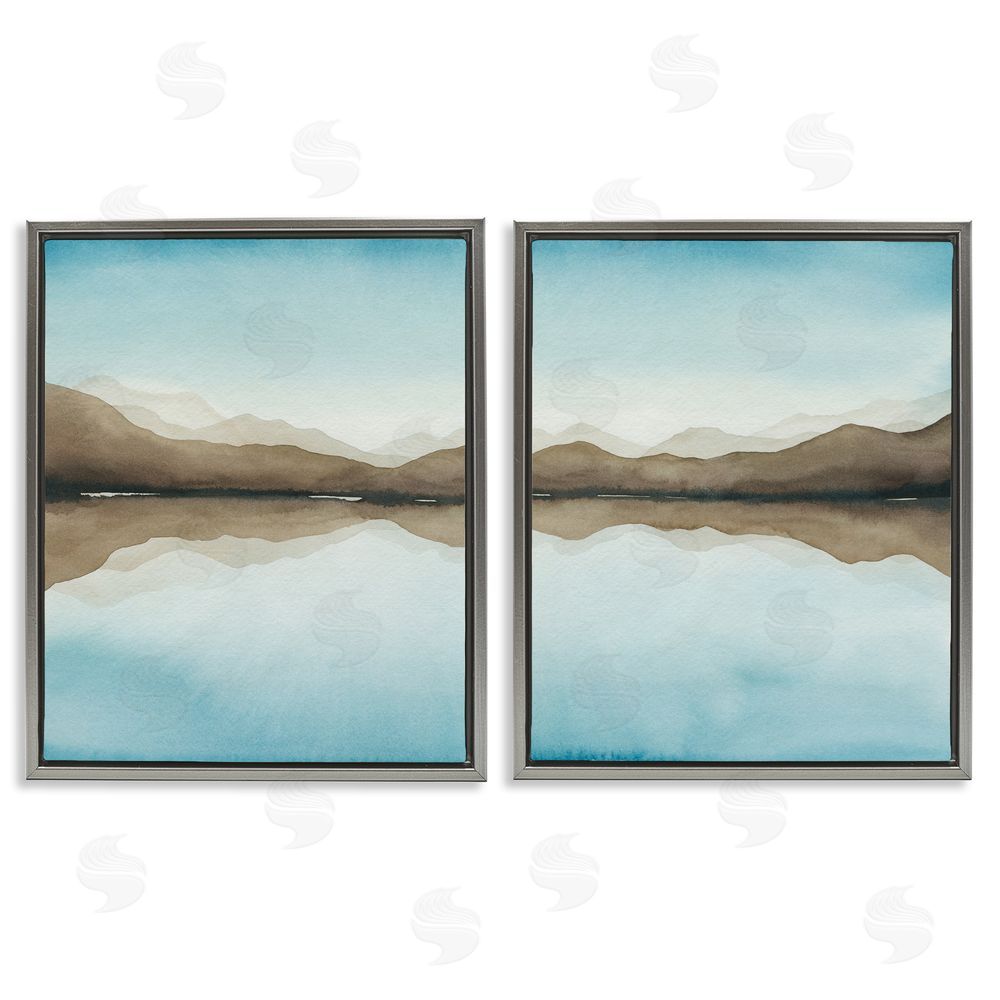 Grace Popp Mountain Range Water Reflection Gray Floating Frame Canvas Wall Art Print