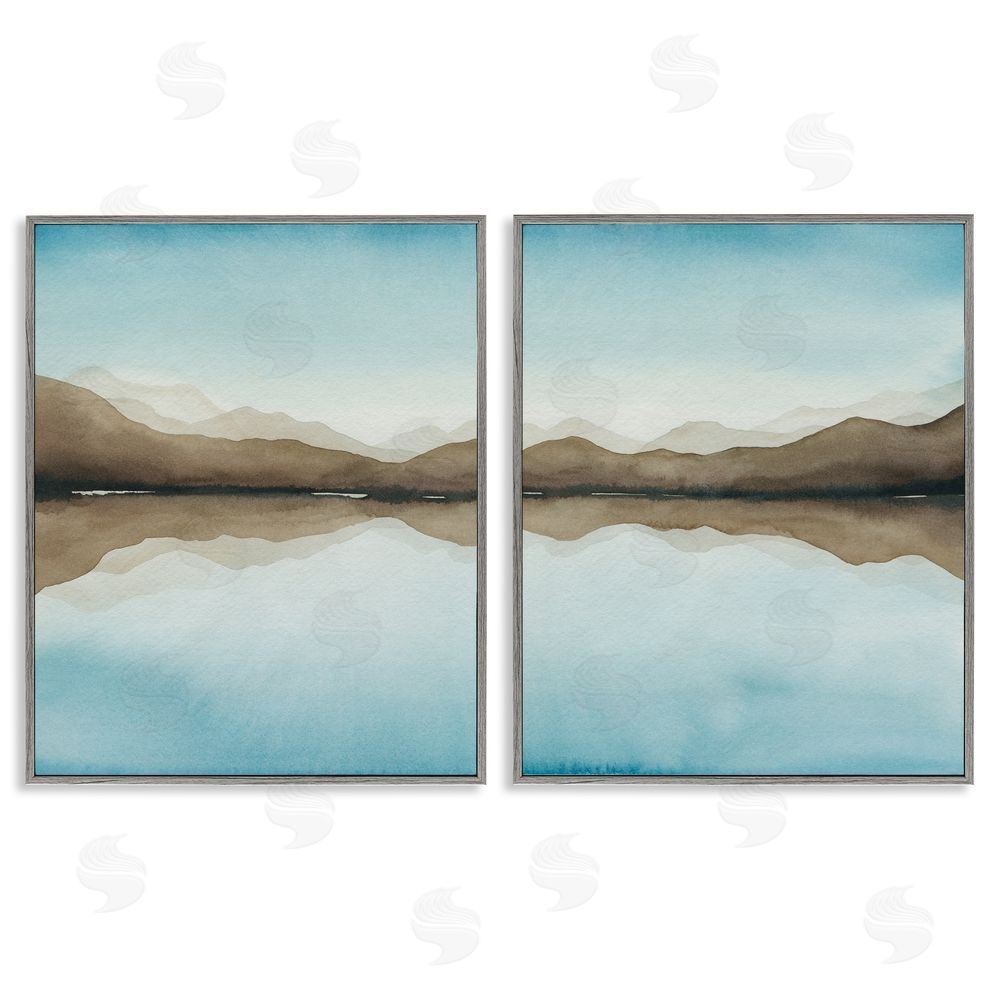 Grace Popp Mountain Range Water Reflection Gray Framed Giclee Wall Art Print