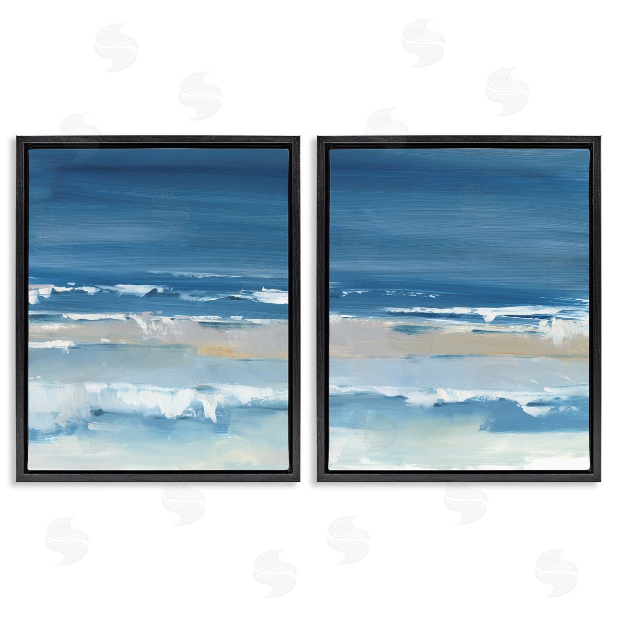 Crashing Beach Wave Shore Black Floating Frame Canvas Wall Art, Home Decor by Ethan Harper