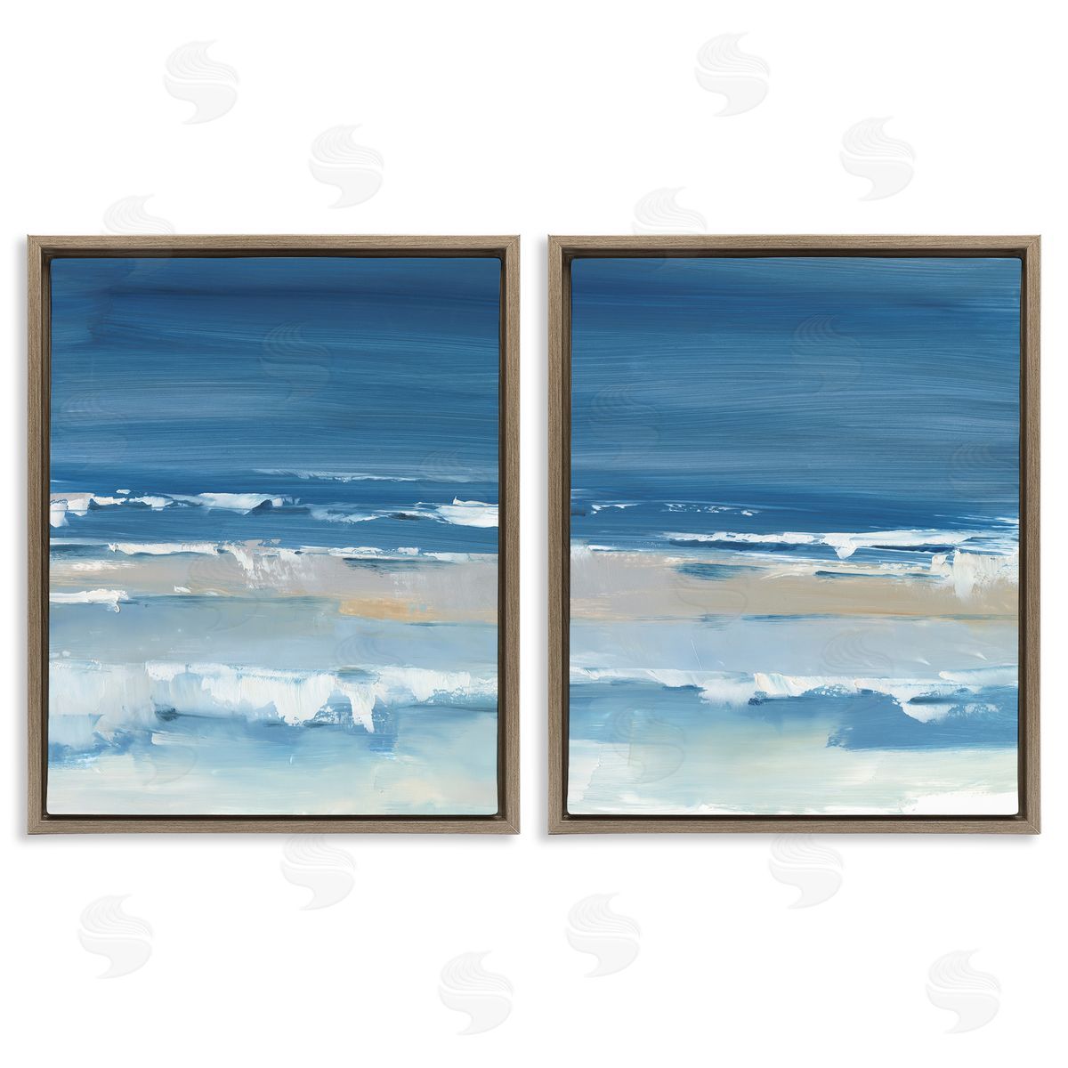 Crashing Beach Wave Shore Brown Floating Frame Canvas Wall Art, Home Decor by Ethan Harper