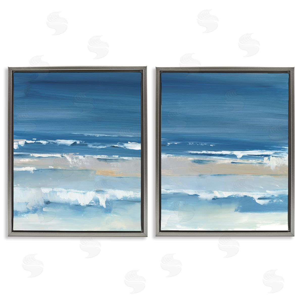 Crashing Beach Wave Shore Grey Floating Frame Canvas Wall Art, Home Decor by Ethan Harper