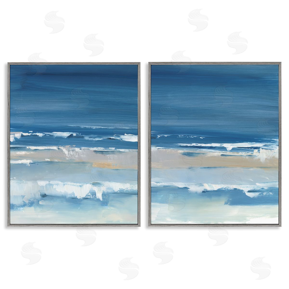 Crashing Beach Wave Shore Grey Frame Print Wall Art, Home Decor by Ethan Harper